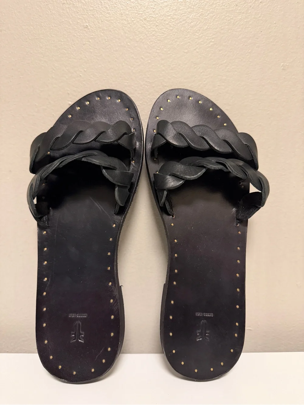 Frye Azalea Black Leather Braid Slide Flat Sandals Women’s US 7-7.5